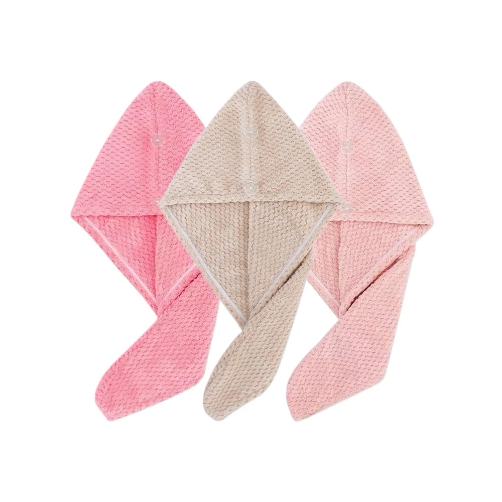 Solid Color Hair Towel Textured Dry Hair Cap 9.8' X 25.5' Absorbent Hair Towel Wrap for Button-Down Women