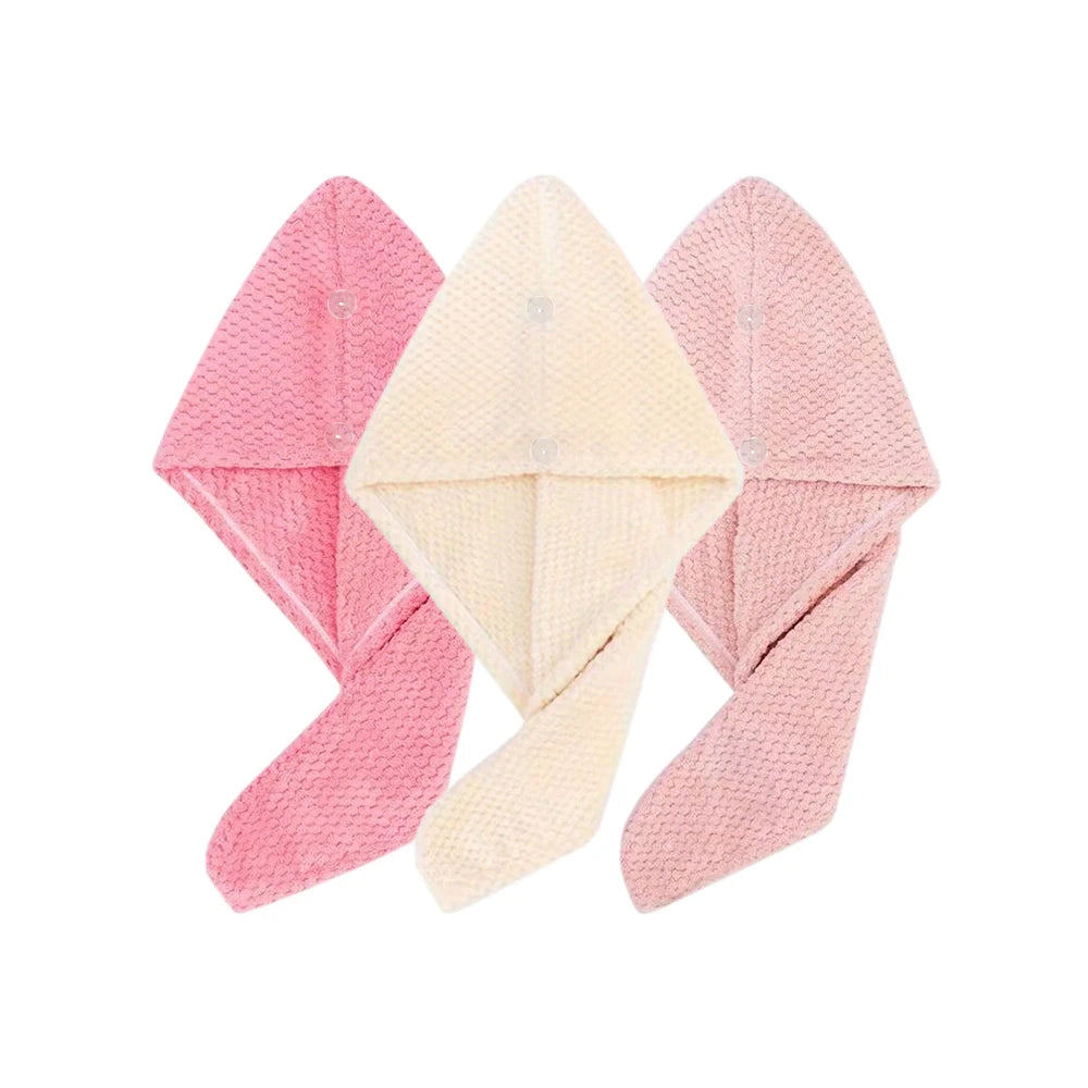 Solid Color Hair Towel Textured Dry Hair Cap 9.8' X 25.5' Absorbent Hair Towel Wrap for Button-Down Women