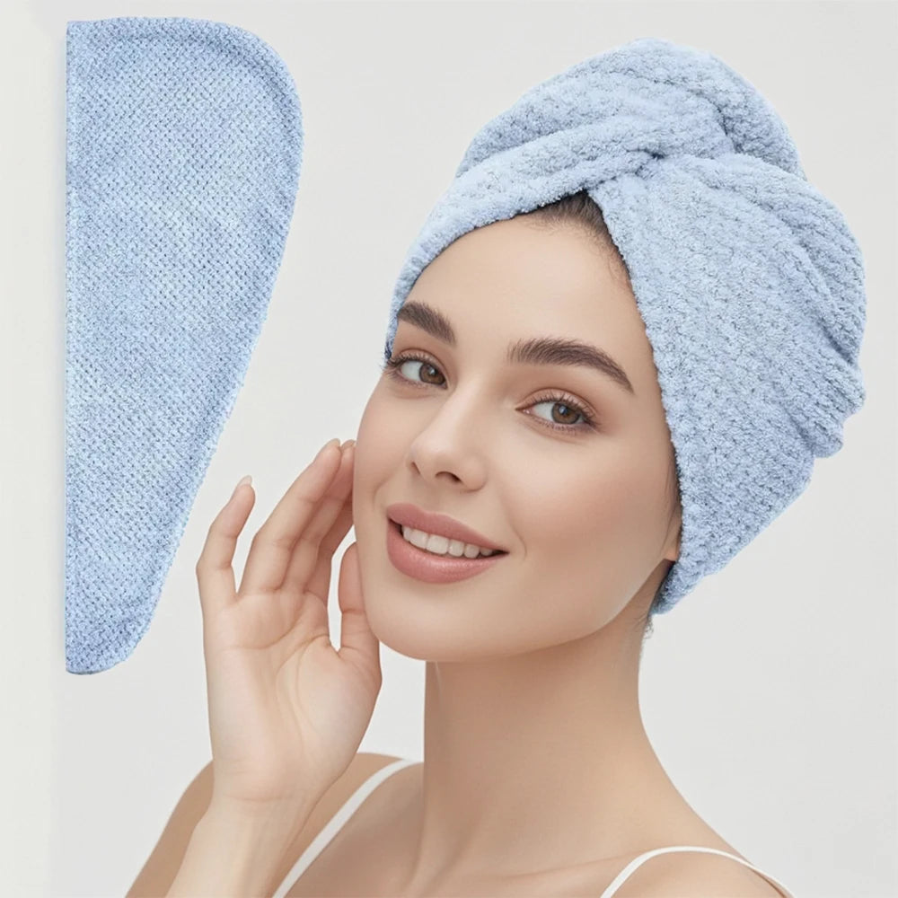 Solid Color Hair Towel Textured Dry Hair Cap 9.8' X 25.5' Absorbent Hair Towel Wrap for Button-Down Women
