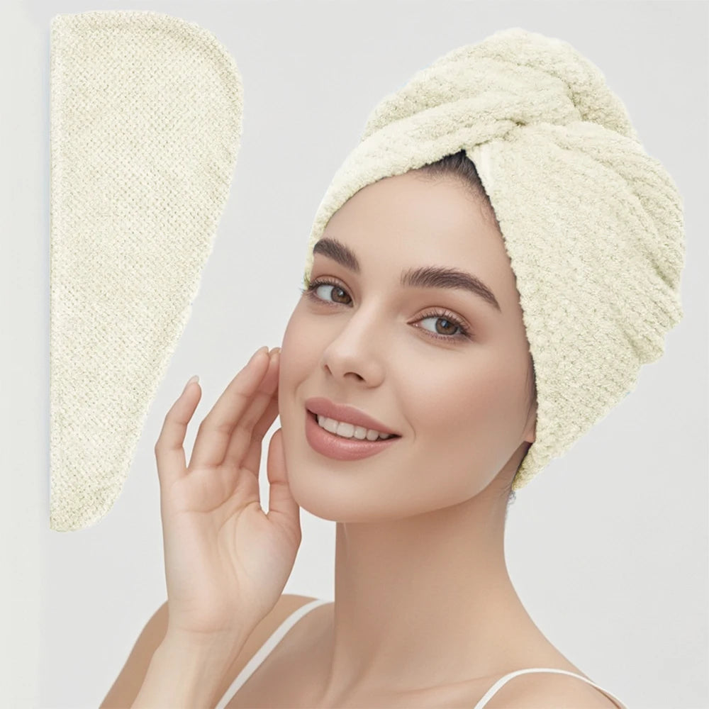 Solid Color Hair Towel Textured Dry Hair Cap 9.8' X 25.5' Absorbent Hair Towel Wrap for Button-Down Women