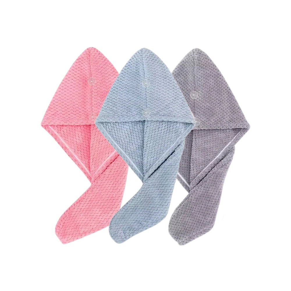 Solid Color Hair Towel Textured Dry Hair Cap 9.8' X 25.5' Absorbent Hair Towel Wrap for Button-Down Women