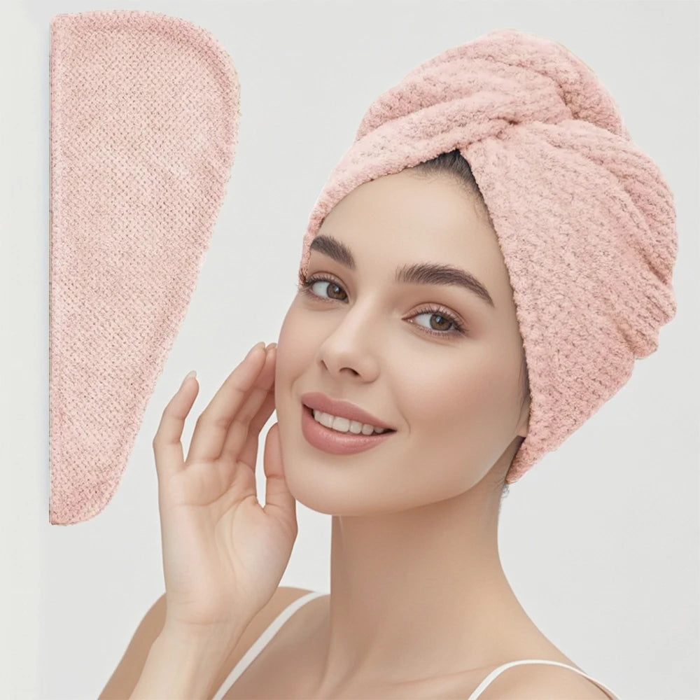 Solid Color Hair Towel Textured Dry Hair Cap 9.8' X 25.5' Absorbent Hair Towel Wrap for Button-Down Women