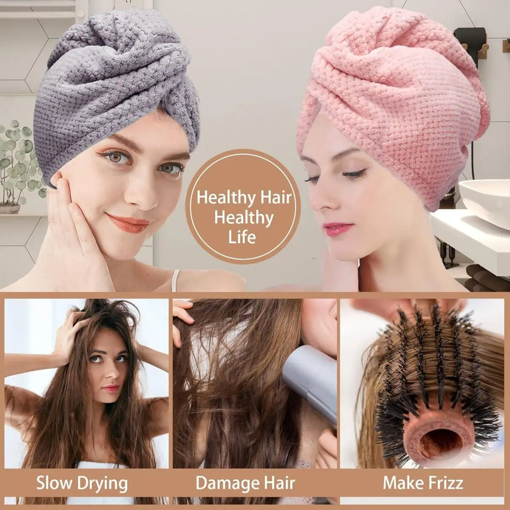 Solid Color Hair Towel Textured Dry Hair Cap 9.8' X 25.5' Absorbent Hair Towel Wrap for Button-Down Women