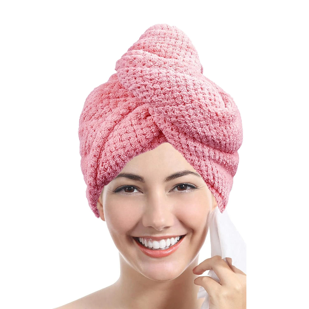 Solid Color Hair Towel Textured Dry Hair Cap 9.8' X 25.5' Absorbent Hair Towel Wrap for Button-Down Women