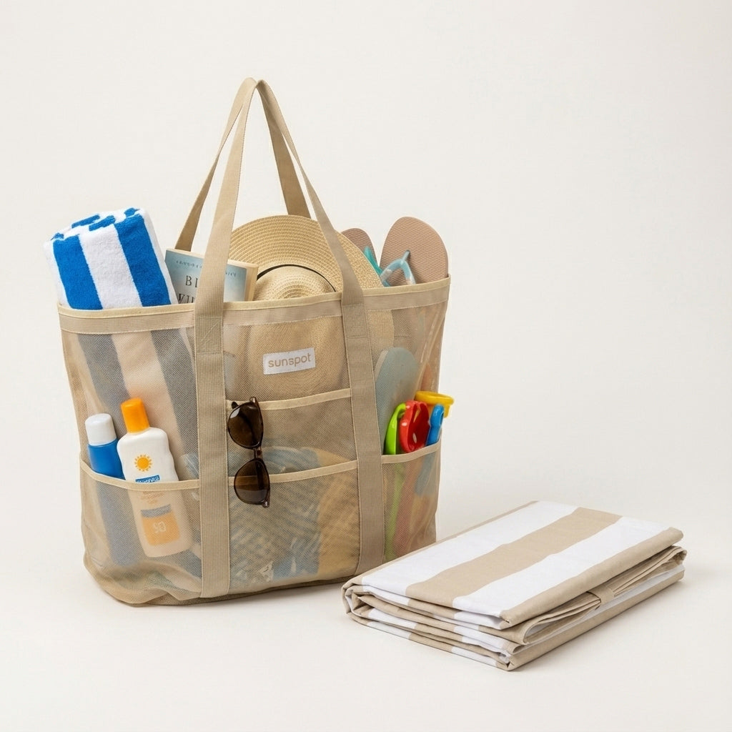 Mesh Beach Tote with Pull-out blanket