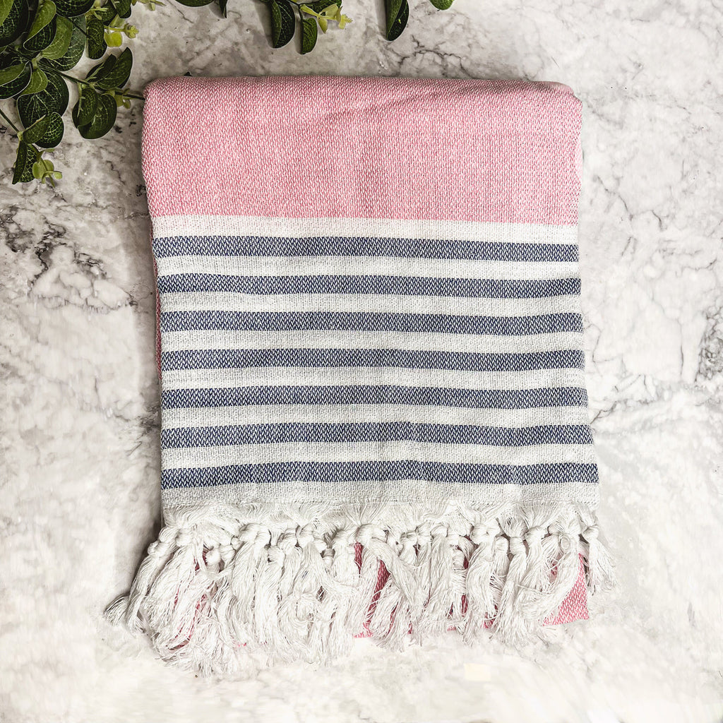Mediterranean Cotton Bath Towel 180GSM Lightweight Gray Blue Summer