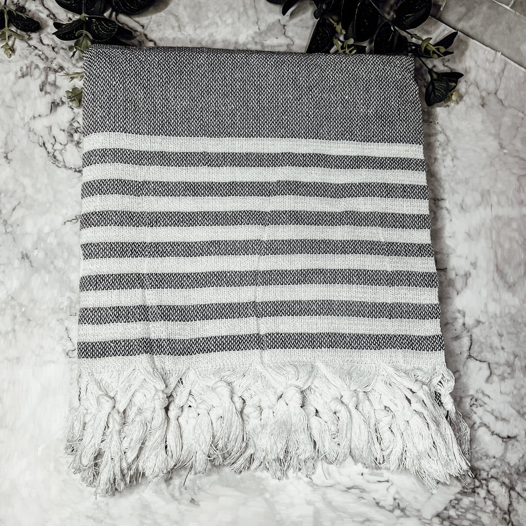 Mediterranean Cotton Bath Towel 180GSM Lightweight Gray Blue Summer