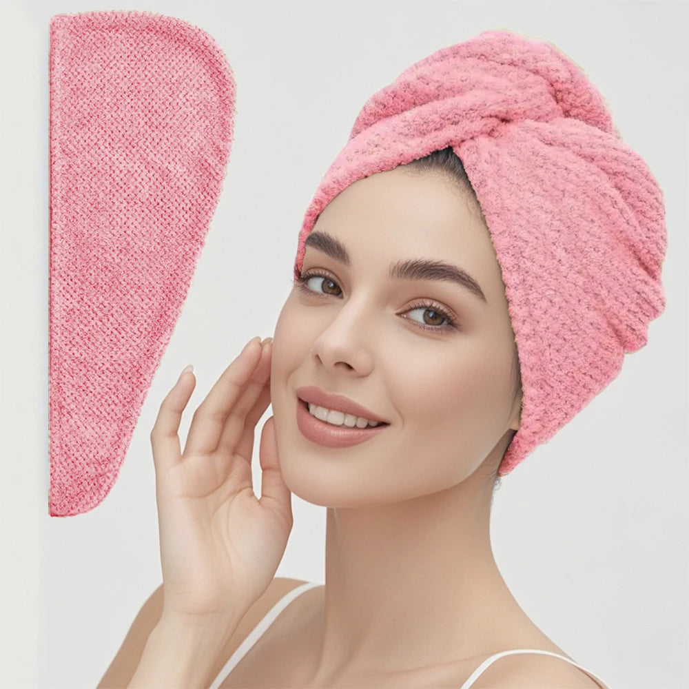Solid Color Hair Towel Textured Dry Hair Cap 9.8' X 25.5' Absorbent Hair Towel Wrap for Button-Down Women
