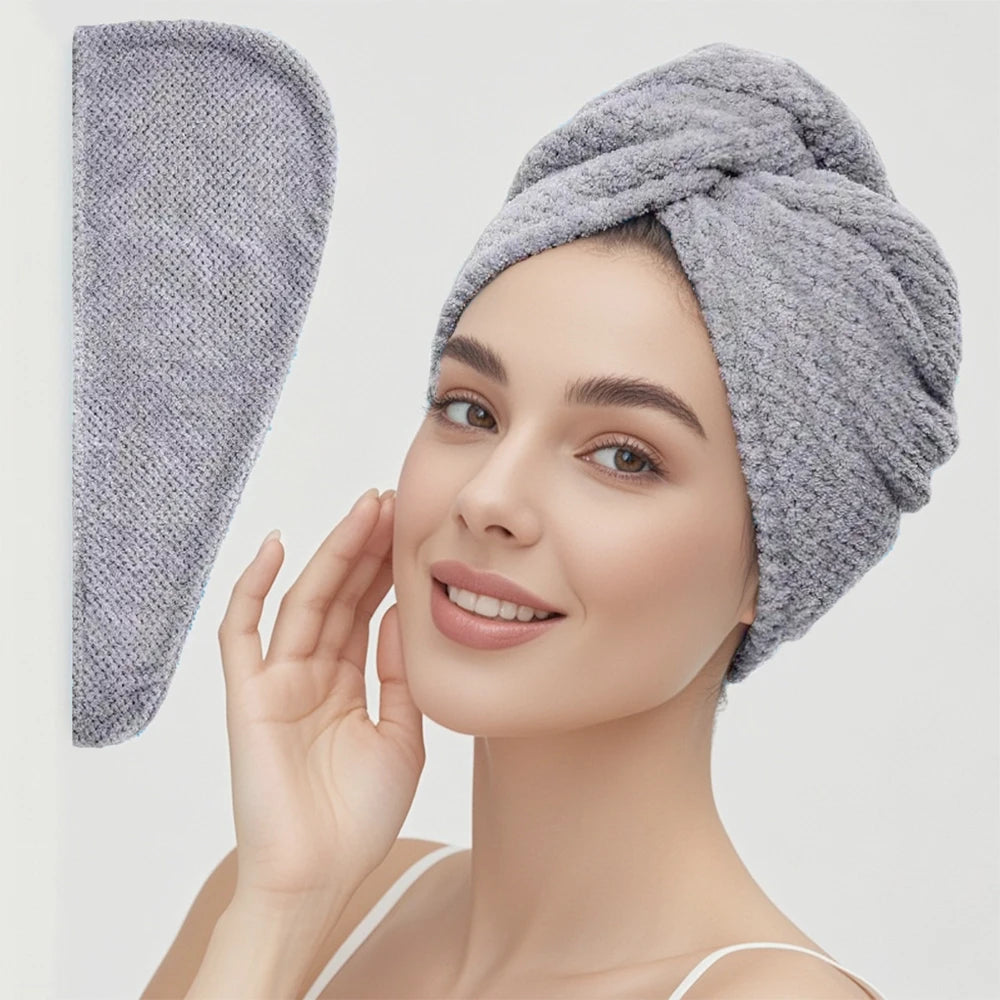 Solid Color Hair Towel Textured Dry Hair Cap 9.8' X 25.5' Absorbent Hair Towel Wrap for Button-Down Women