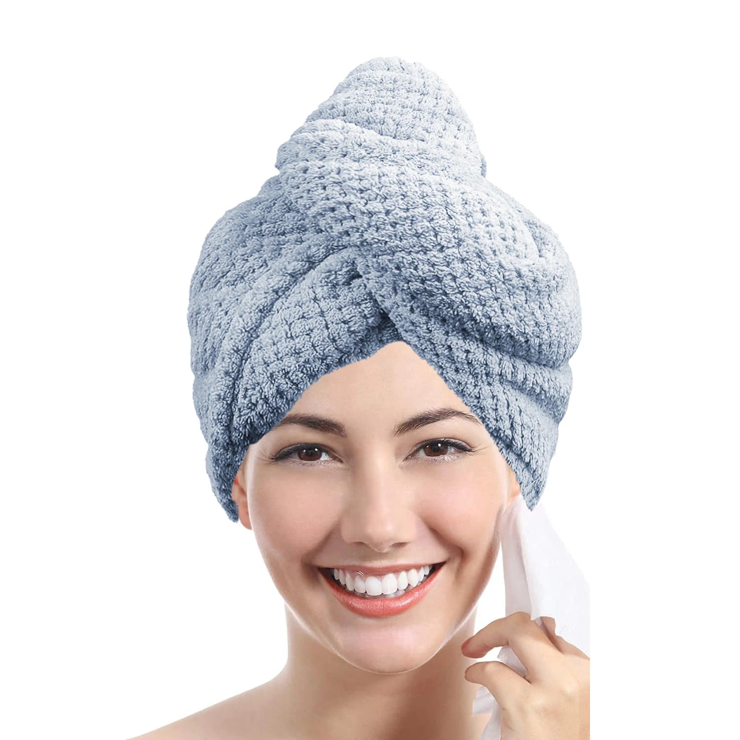 Solid Color Hair Towel Textured Dry Hair Cap 9.8' X 25.5' Absorbent Hair Towel Wrap for Button-Down Women