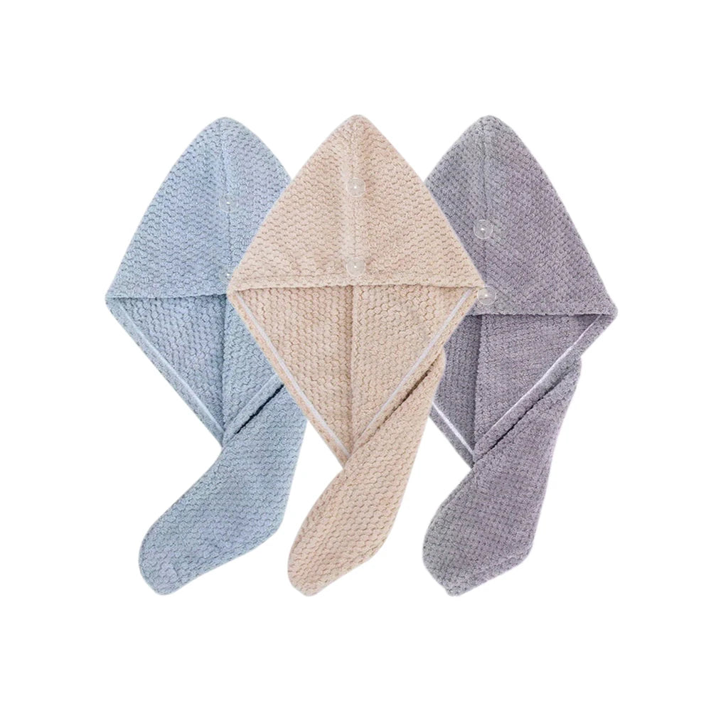 Solid Color Hair Towel Textured Dry Hair Cap 9.8' X 25.5' Absorbent Hair Towel Wrap for Button-Down Women